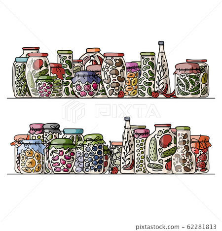 Set of pickle jars with fruits and vegetables 62281813