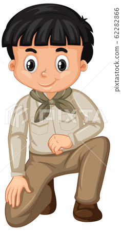 Boy in safari outfit sitting on white background 62282866