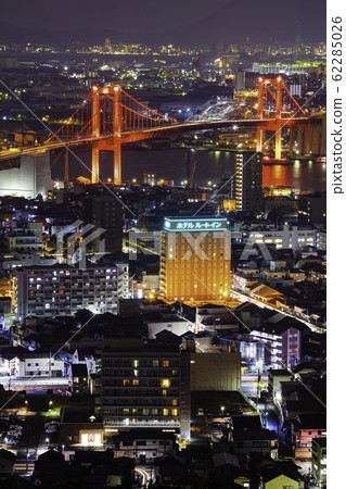 Night view from Mt. Takatou Wakato Bridge illuminated Night view from Mt. Takatou Wakato Bridge illuminated 62285026