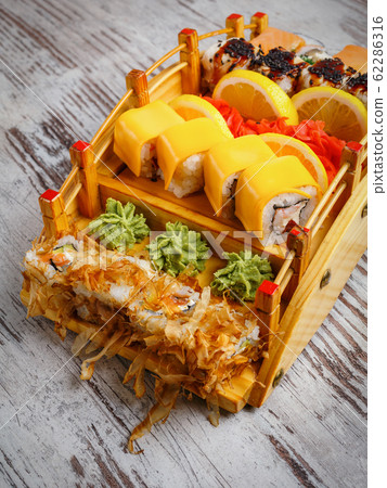 Japanese and Asian food. Sushi are ready to serve. 62286316