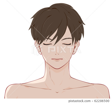 一個裸露皮膚的男人用嚴肅的表情閉上了眼睛 62286500