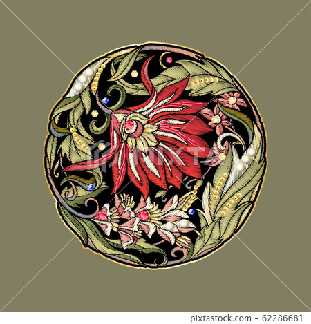 Fantasy flowers in retro, vintage, jacobean embroidery style. Fantasy flowers in retro, vintage, jacobean embroidery style. 62286681