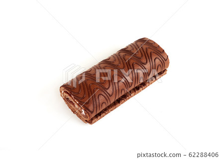 Chocolate biscuit roll cake isolated on white background. Chocolate biscuit roll cake isolated on white background. 62288406