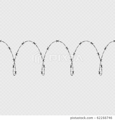 Metal barbed wire horizontal seamless border template and elements object. EPS 10 62288746