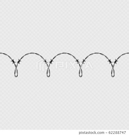 Metal barbed wire horizontal seamless border template and elements object. EPS 10 62288747