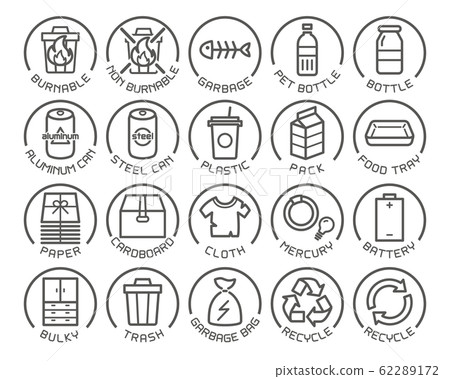 Garbage separation icon Label set English Garbage separation icon Label set English 62289172