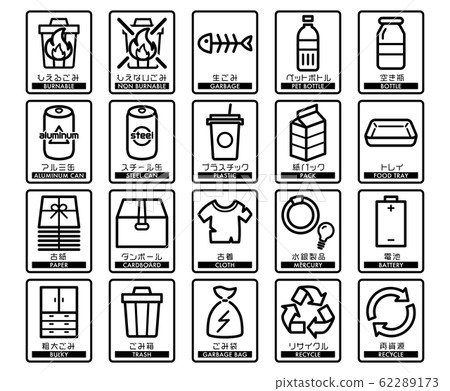 垃圾分離圖標標籤集 垃圾分離圖標標籤集 62289173