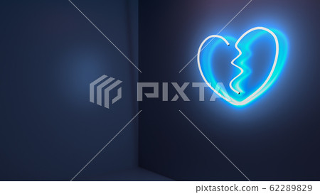 3D render illustration of heart break neon light sign on the wall 3D render illustration of heart break neon light sign on the wall 62289829