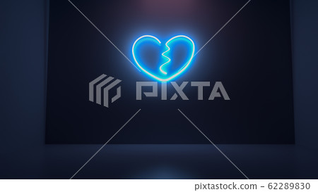 3D render illustration of heart break neon light sign on the wall 62289830