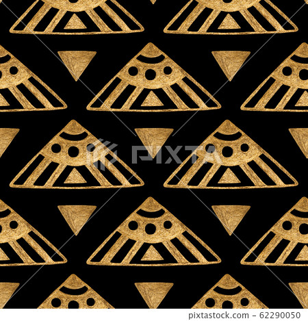 Ethnic gold hand painted seamless pattern. Abstract triangles golden background. Tribal aztec texture. 62290050