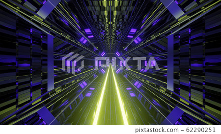 3d illustration background wallpaper of a futuristic textured science-fiction tunnel corridor with hot glowing bottom and cool reflectin glass windows graphic artwork 62290251