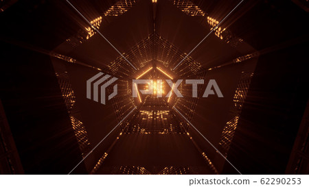 3d illustration background wallpaper with beautiful glowiing spheres fly through abstract 5 corner tunnel with cool reflections graphic artwork 62290253