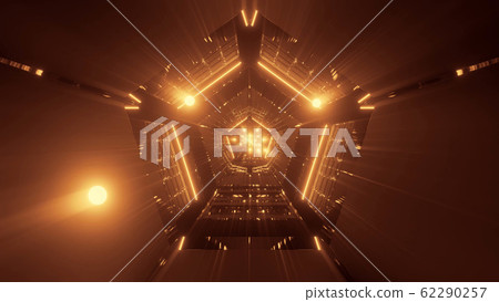 3d illustration background wallpaper with beautiful glowiing spheres fly through abstract 5 corner tunnel with cool reflections graphic artwork 62290257