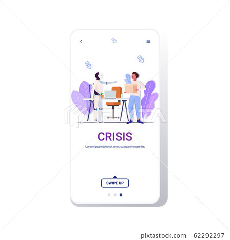 robot kicked human away from work modern robotic character replacing businessman artificial intelligence domination concept smartphone screen mobile app copy space robot kicked human away from work modern robotic character replacing businessman artificial intelligence domination concept smartphone screen mobile app copy space 62292297