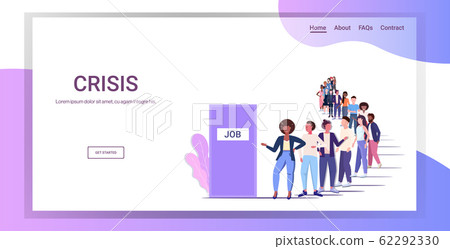 businesspeople candidates standing in line queue to door office hiring job employment crisis concept mix race workers crowd waiting for interview horizontal full length copy space 62292330
