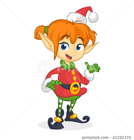 Happy Cartoon Christmas Santa's Elf girl. Vector 62292379