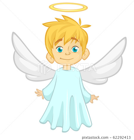 Cartoon illustration of Christmas angel with nimbus and wings 62292413