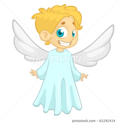 Cartoon illustration of Christmas angel with nimbus and wings 62292414