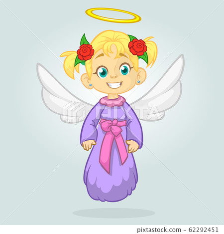 Cute happy Christmas angel character. Vector... - Stock Illustration ...