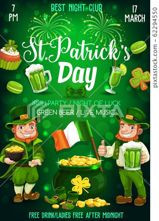 Leprechauns with beer, shamrock. Patrick Day party Leprechauns with beer, shamrock. Patrick Day party 62294550