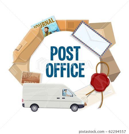 Parcel, letter, postage stamp, mail delivery truck 62294557