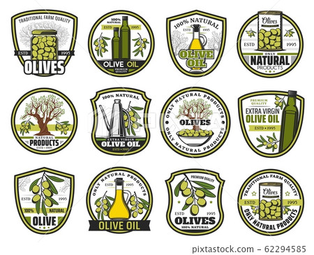 Green olives, oil bottles, tree, marinated fruit Green olives, oil bottles, tree, marinated fruit 62294585