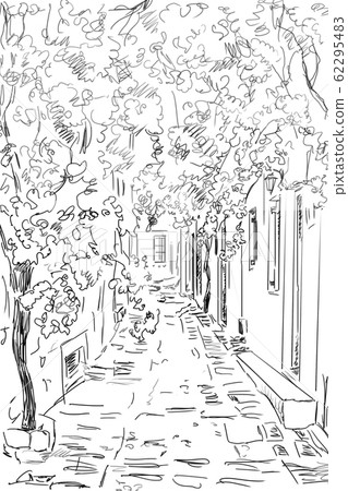 Drawing to the greek town - sketch illustration Drawing to the greek town - sketch illustration 62295483