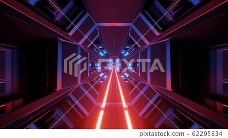 3d illustration background wallpaper of a futuristic science-fiction tunnel hangar corridor with glowing metal graphic artwork 62295834