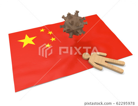 Chinese flag. People die from illness. Infect the virus. 3D illustration Chinese flag. People die from illness. Infect the virus. 3D illustration 62295978