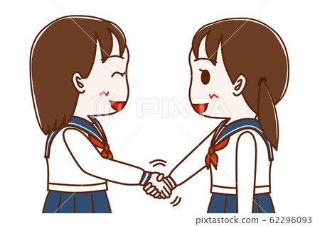 Two female students shaking hands with a smile 62296093