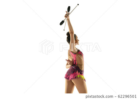 Young flexible female gymnast isolated on white studio background Young flexible female gymnast isolated on white studio background 62296501