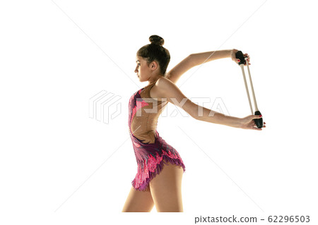 Young flexible female gymnast isolated on white studio background Young flexible female gymnast isolated on white studio background 62296503