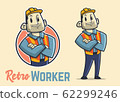 Retro muscular construction worker character, 62299246