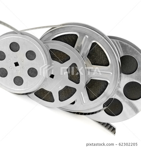 Reels with film strip isolated on a white 62302205