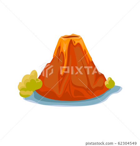 Cartoon hot volcano with magma and lava. Vulcano rock mountains icon isolated on white. Vector illustration Cartoon hot volcano with magma and lava. Vulcano rock mountains icon isolated on white. Vector illustration 62304549