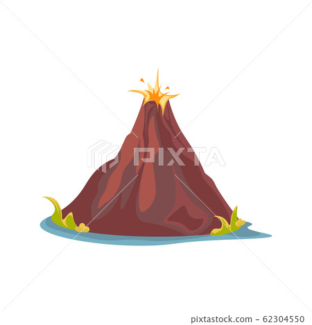 Cartoon hot volcano with magma and lava. Vulcano rock mountains icon isolated on white. Vector illustration Cartoon hot volcano with magma and lava. Vulcano rock mountains icon isolated on white. Vector illustration 62304550