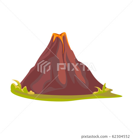 Cartoon hot volcano with magma and lava. Vulcano rock mountains icon isolated on white. Vector illustration 62304552