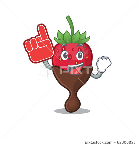 A picture of chocolate strawberry mascot cartoon design holding a Foam finger 62306855