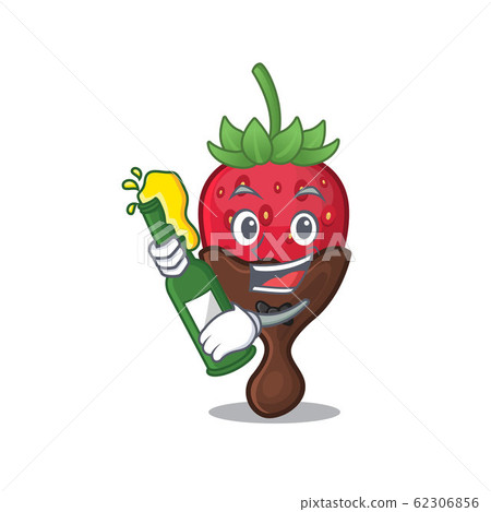 mascot cartoon design of chocolate strawberry with bottle of beer 62306856