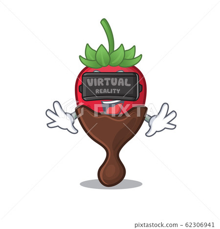 A Picture of chocolate strawberry character wearing Virtual reality headset 62306941