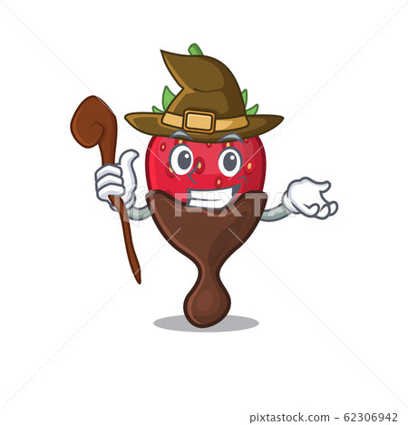 a mascot concept of chocolate strawberry performed as a witch 62306942