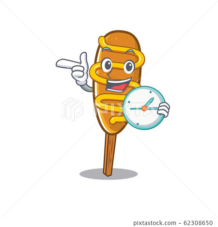 cartoon character concept corn dog having clock 62308650