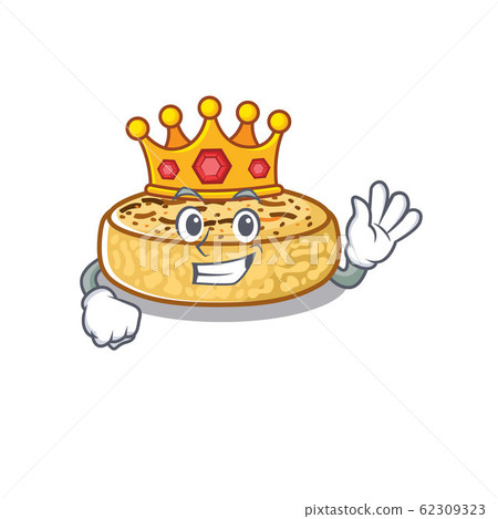 A cartoon mascot design of crumpets performed as a King on the stage 62309323