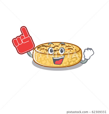 A picture of crumpets mascot cartoon design holding a Foam finger 62309331
