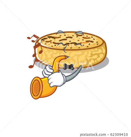 mascot design concept of crumpets playing a trumpet 62309410
