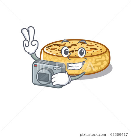 Cool Photographer crumpets character with a camera 62309417