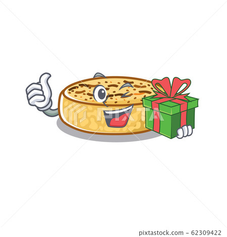 Happy crumpets the character having a gift box 62309422
