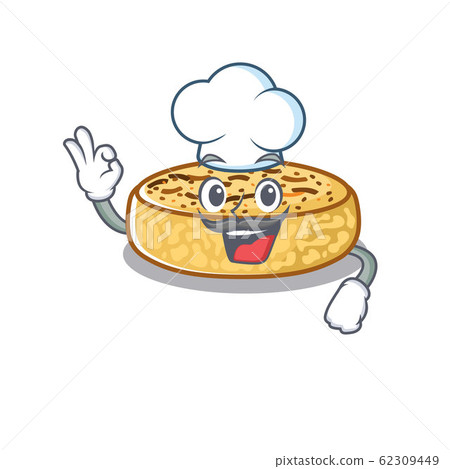 Crumpets cartoon character working as a chef and wearing white hat 62309449