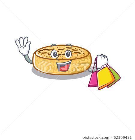 A friendly rich crumpets waving and holding Shopping bag 62309451