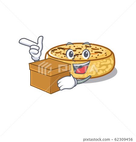 Cute crumpets cartoon character having a box 62309456